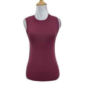 Be Cool Tank Top Women M/L Raspberry Sleeveless Ribbed Knit Crew Neck Fitted